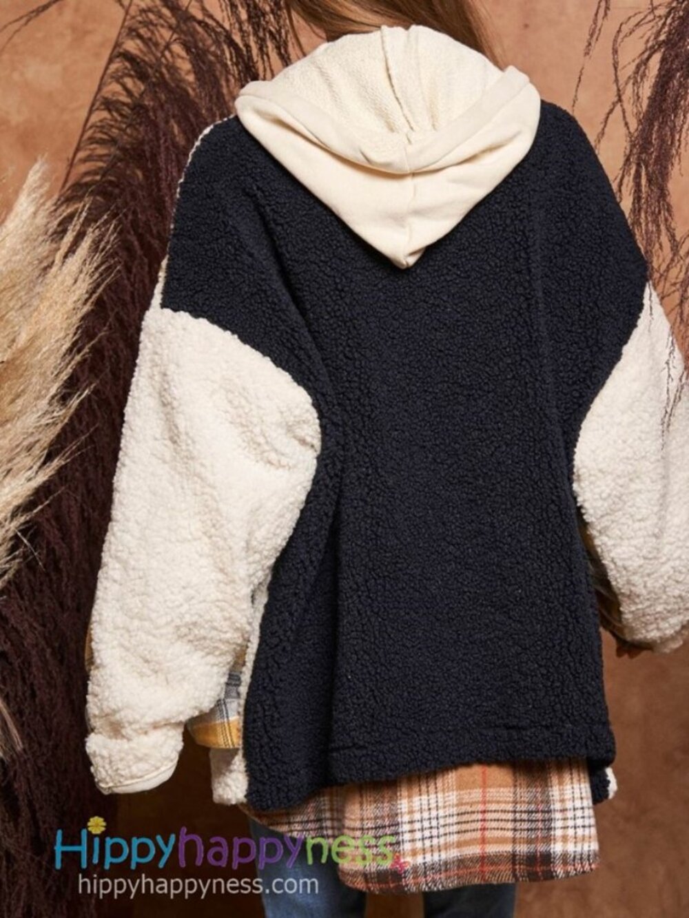 NWT Davi & Dani Oversized Plaid Sherpa Shacket Jacket Medium - Picture 5 of 12